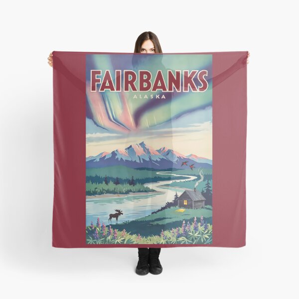 Item preview, Fairbanks Alaska Northern Lights Illustration Travel Art Vintage designed and sold by KrisSidDesigns.