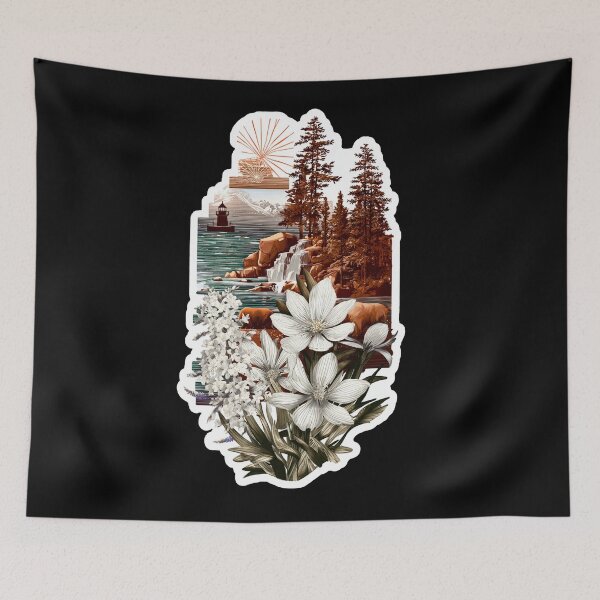 Item preview, Wildflower Mountain Lake Lighthouse Collage designed and sold by JenniferMoren.