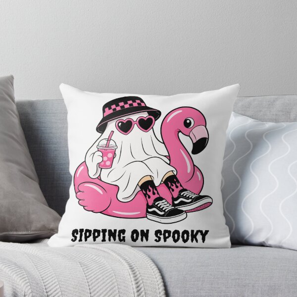 Item preview, Funny Halloween Ghost Flamingo Gift Shirt, Sipping On Spooky Cute Ghost Tee, Unique Pink Spooky Season Trendy Women Halloween Tee designed and sold by ZenfiniteDesign.