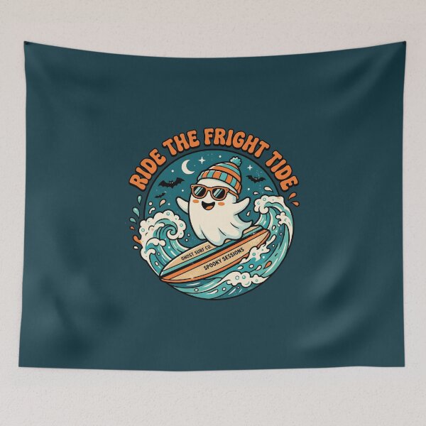 Item preview, "Ride the Fright Tide" Ghost Surfer – Halloween Cute Spooky Surfing Design designed and sold by Sea Gem.