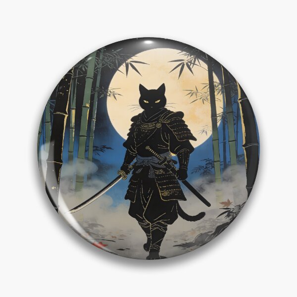 Item preview, Samurai Cat Ronin in Moonlit Bamboo Forest Japanese Ukiyoe designed and sold by GrinGalore.