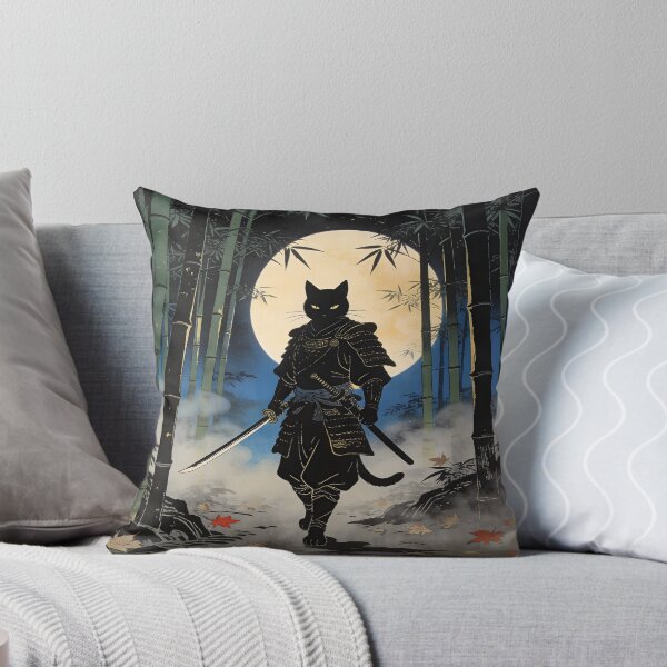 Item preview, Samurai Cat Ronin in Moonlit Bamboo Forest Japanese Ukiyoe designed and sold by GrinGalore.