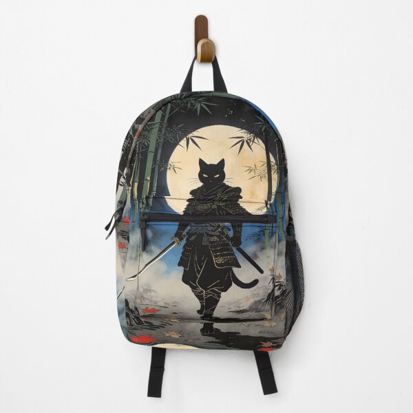 Item preview, Samurai Cat Ronin in Moonlit Bamboo Forest Japanese Ukiyoe designed and sold by GrinGalore.