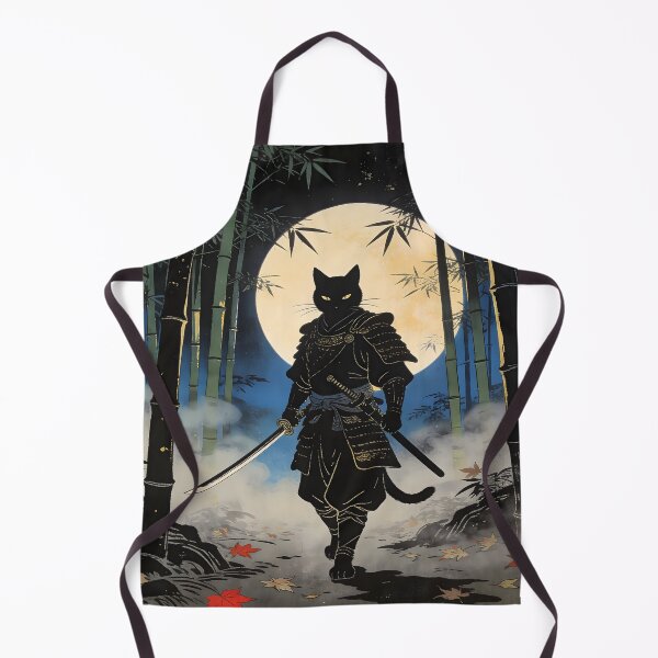 Item preview, Samurai Cat Ronin in Moonlit Bamboo Forest Japanese Ukiyoe designed and sold by GrinGalore.
