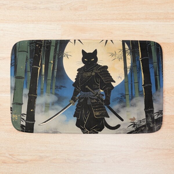 Artikelvorschau, Samurai-Katze Ronin im mondbeschienenen Bambuswald (Japanisches Ukiyo-e) entworfen und verkauft von GrinGalore.