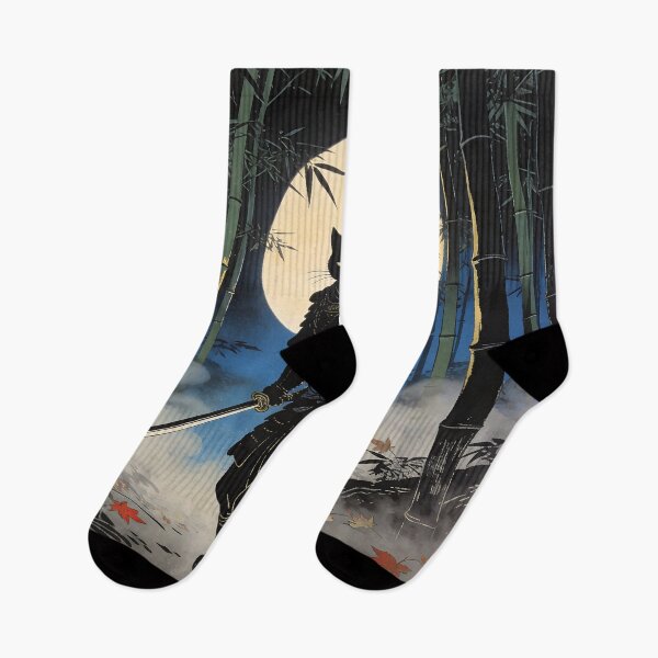Item preview, Samurai Cat Ronin in Moonlit Bamboo Forest Japanese Ukiyoe designed and sold by GrinGalore.