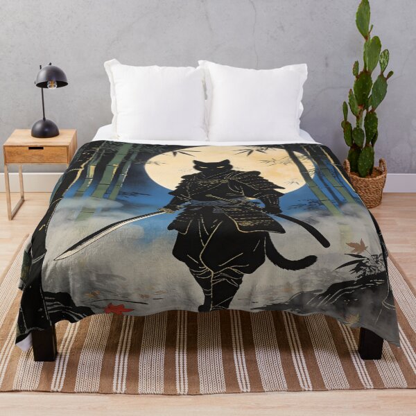 Item preview, Samurai Cat Ronin in Moonlit Bamboo Forest Japanese Ukiyoe designed and sold by GrinGalore.