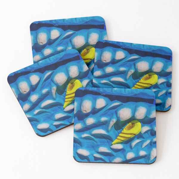 Item preview, Vibrant Blue Sculptural Wall With Yellow Shell Accent On Abstract Wave Relief Art designed and sold by Nmallia.