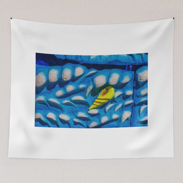 Item preview, Vibrant Blue Sculptural Wall With Yellow Shell Accent On Abstract Wave Relief Art designed and sold by Nmallia.