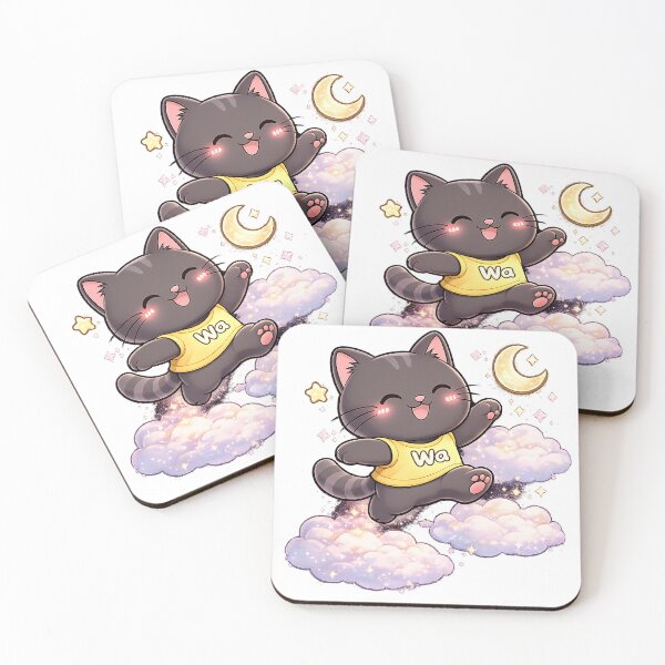 Item preview, Kawaii Black Cat Jumping on Fluffy Clouds Cute Cartoon Animal Design designed and sold by Wawa5656.