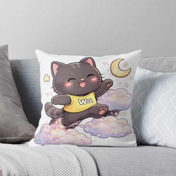 Item preview, Kawaii Black Cat Jumping on Fluffy Clouds Cute Cartoon Animal Design designed and sold by Wawa5656.