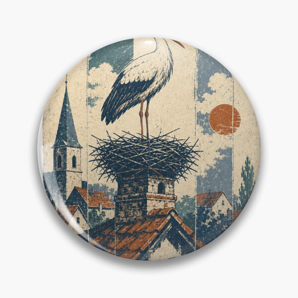 Item preview, White Stork on the Village Rooftop Wild Bird Nature Wall Art designed and sold by VisualArtsOasis.