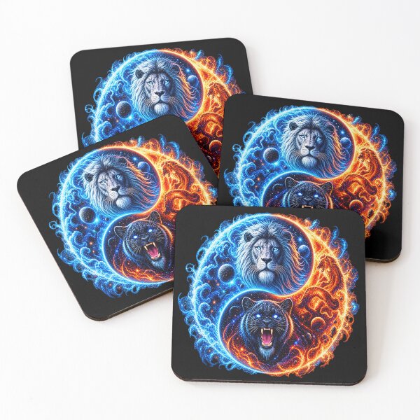 Item preview, Cosmic Yin Yang Lion & Panther – Fire and Ice designed and sold by TroviTutto.