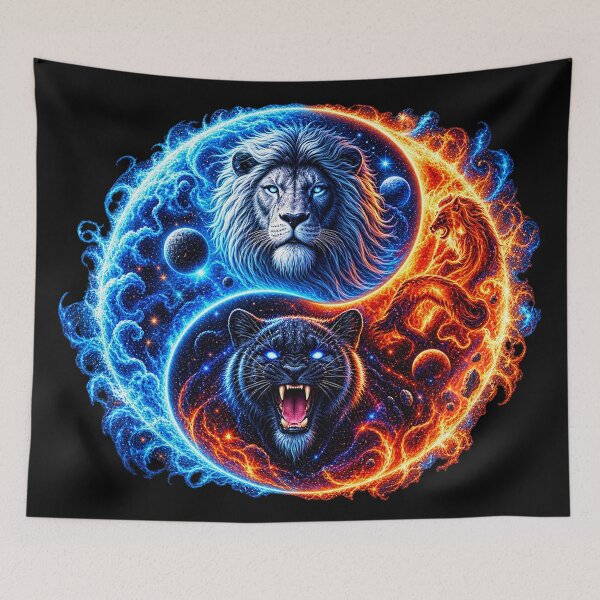 Item preview, Cosmic Yin Yang Lion & Panther – Fire and Ice designed and sold by TroviTutto.