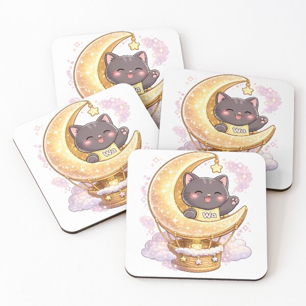 Item preview, Kawaii Black Cat Riding a Moon Balloon Cute Cartoon Animal Design designed and sold by Wawa5656.