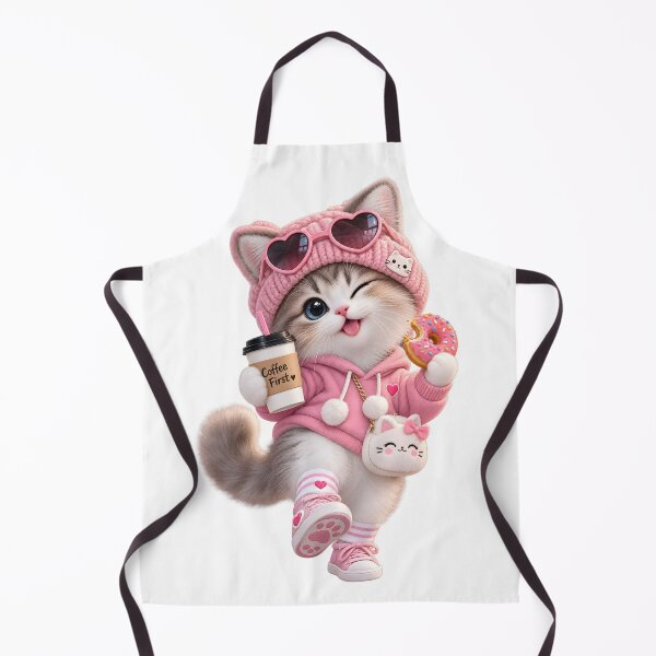 Item preview, Cute Coffee Cat with Pink Donut designed and sold by TinyWeird.