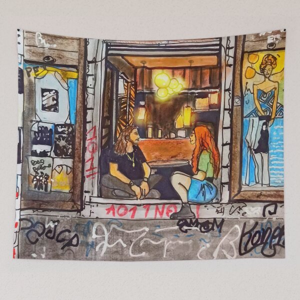Item preview, Evening Window at Hebedas – Dresden Neustadt | Ink & Watercolor Alternative: designed and sold by UMA Urban Sketch.