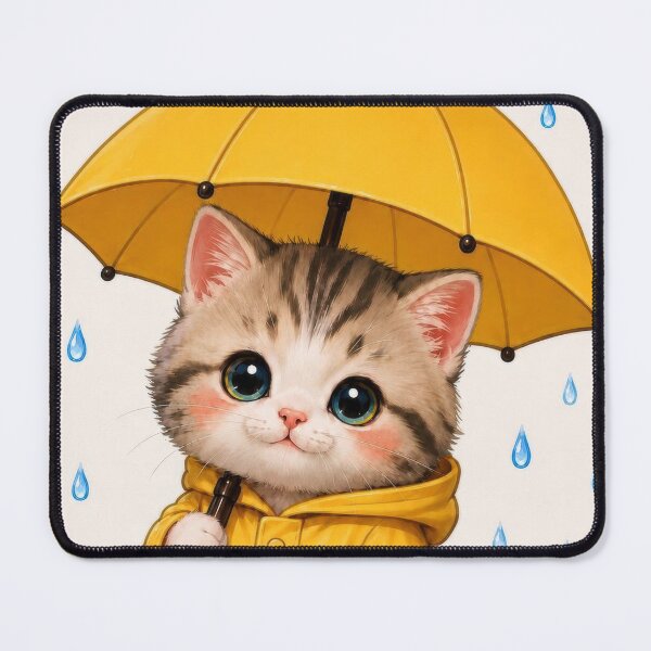 Item preview, Rainy Day Kitten in Yellow Raincoat designed and sold by dreamybyana.