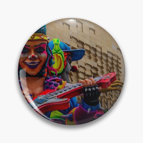 Item preview, Colorful Clown Parade Float Playing Guitar at Urban Carnival Festival in Front of Modern Building designed and sold by Nmallia.