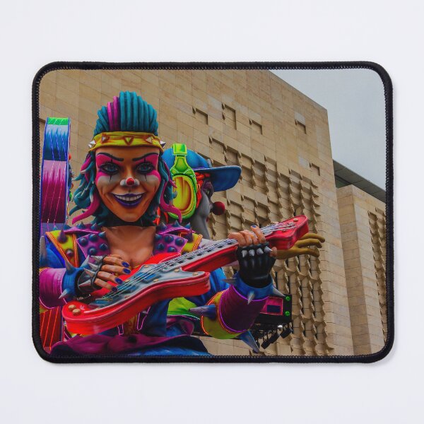 Item preview, Colorful Clown Parade Float Playing Guitar at Urban Carnival Festival in Front of Modern Building designed and sold by Nmallia.