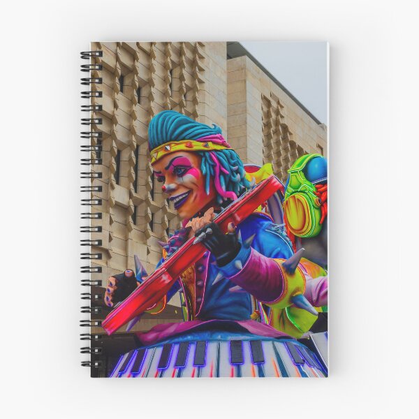 Item preview, Colorful Clown Parade Float Playing Guitar at Urban Carnival Festival in Front of Modern Building designed and sold by Nmallia.