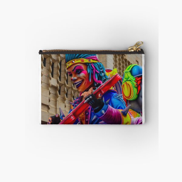 Item preview, Colorful Clown Parade Float Playing Guitar at Urban Carnival Festival in Front of Modern Building designed and sold by Nmallia.