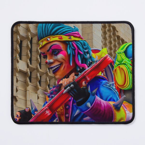Item preview, Colorful Clown Parade Float Playing Guitar at Urban Carnival Festival in Front of Modern Building designed and sold by Nmallia.