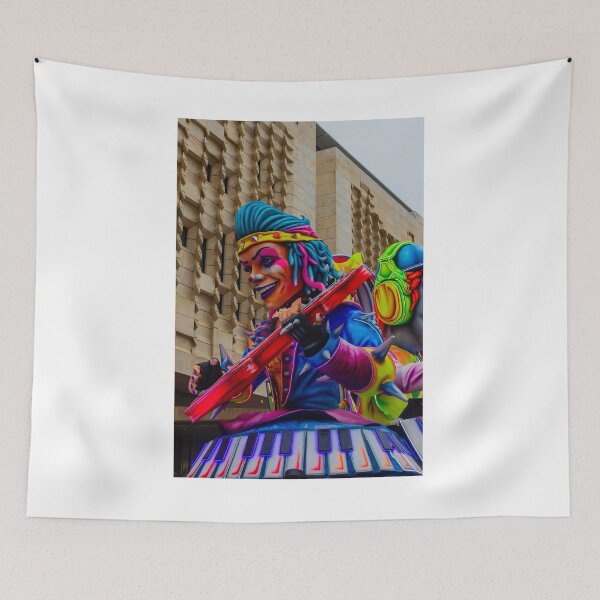 Item preview, Colorful Clown Parade Float Playing Guitar at Urban Carnival Festival in Front of Modern Building designed and sold by Nmallia.