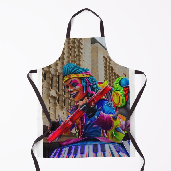 Item preview, Colorful Clown Parade Float Playing Guitar at Urban Carnival Festival in Front of Modern Building designed and sold by Nmallia.