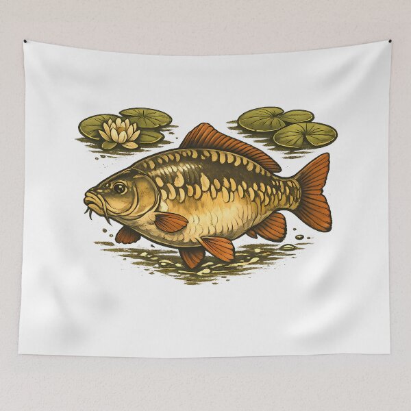 Item preview, Mirror carp next to water lilies designed and sold by Daily Quirk.