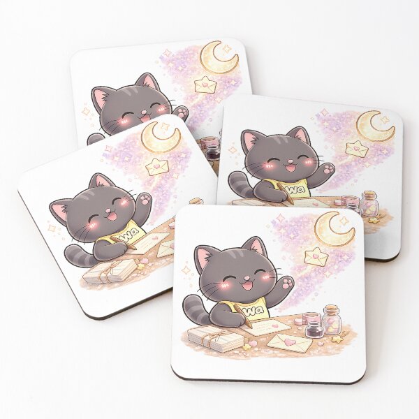 Item preview, Kawaii Black Cat Sending a Letter to the Moon Cute Cartoon Animal Design designed and sold by Wawa5656.