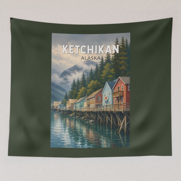 Item preview, Ketchikan Alaska Illustration Travel Art Vintage designed and sold by KrisSidDesigns.