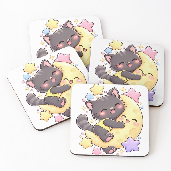 Item preview, Kawaii Black Cat Hugging the Crescent Moon Cute Cartoon Animal Design designed and sold by Wawa5656.