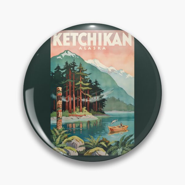 Item preview, Ketchikan Alaska River Illustration Travel Art Vintage designed and sold by KrisSidDesigns.