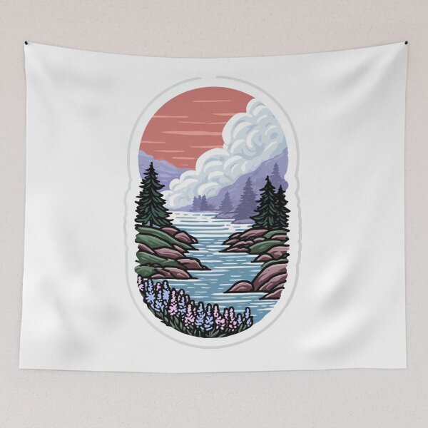 Item preview, Wildflower Mountain Lake Sunset Landscape designed and sold by JenniferMoren.
