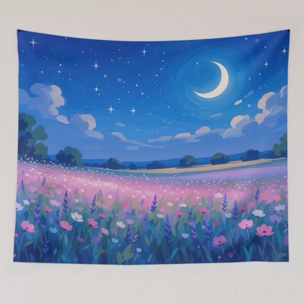 Item preview, Blue Dreamy Night Moon and Wildflowers designed and sold by MaverlyShop.