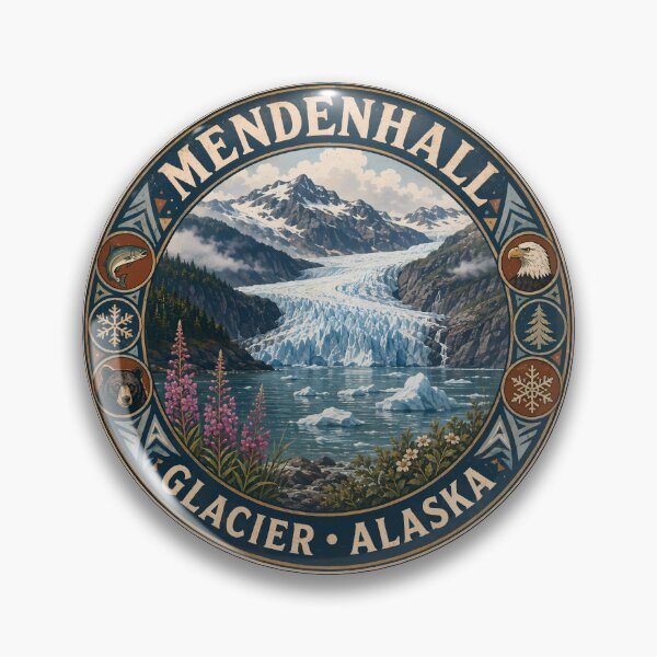 Item preview, Mendenhall Glacier Juneau Alaska Illustration Travel Art Badge designed and sold by KrisSidDesigns.