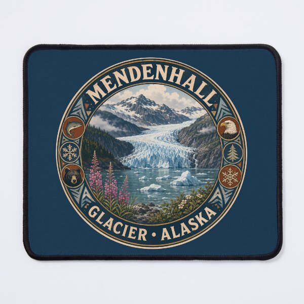 Item preview, Mendenhall Glacier Juneau Alaska Illustration Travel Art Badge designed and sold by KrisSidDesigns.