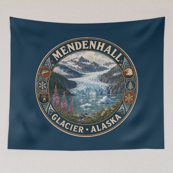 Item preview, Mendenhall Glacier Juneau Alaska Illustration Travel Art Badge designed and sold by KrisSidDesigns.