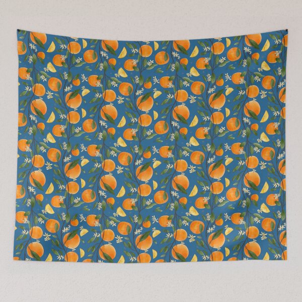 Item preview, Citrus Blossom Garden on Blue designed and sold by Yujie Morales Design and Illustration.