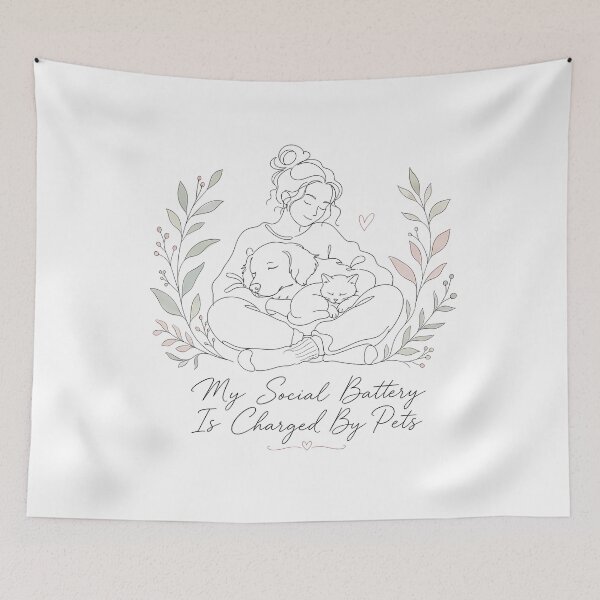 Item preview, My Social Battery Is Charged By Pets Line Art designed and sold by BobbyTee Merch.