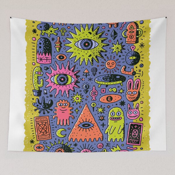 Item preview, Psychedelic Cosmic Doodle Monster Mashup Art designed and sold by Romgora.