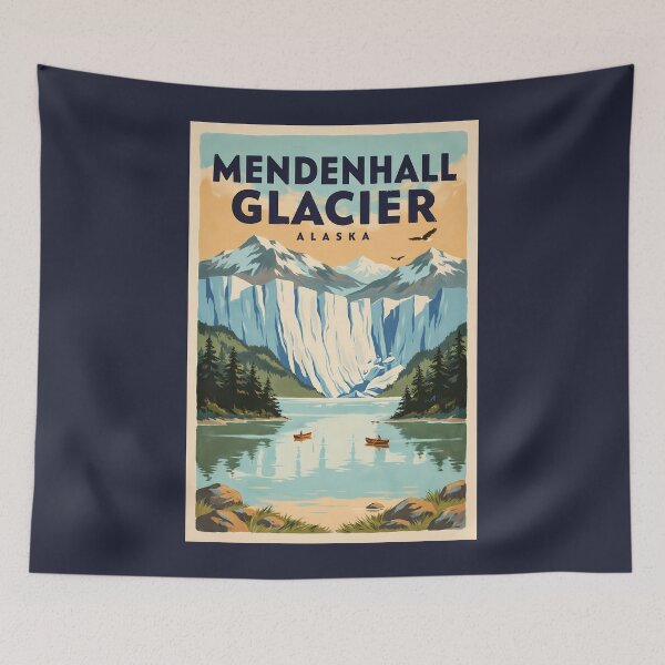 Item preview, Mendenhall Glacier Alaska River Illustration Travel Art Vintage designed and sold by KrisSidDesigns.