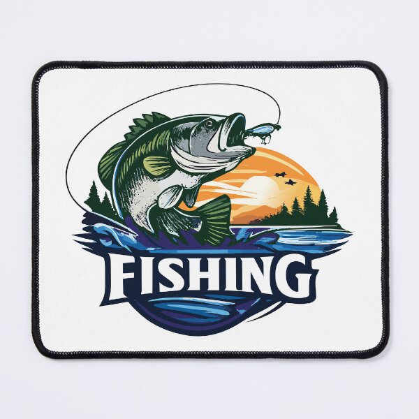 Item preview, Bass fishing Illustration in logo style with custom text "Fishing". designed and sold by Art-Horizon.