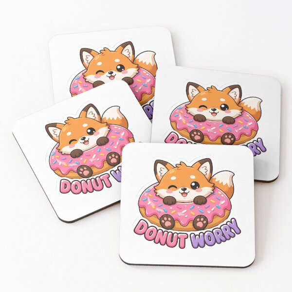 Item preview, Cute Fox Donut Worry Be Happy Kawaii Pun designed and sold by RareVisuals.
