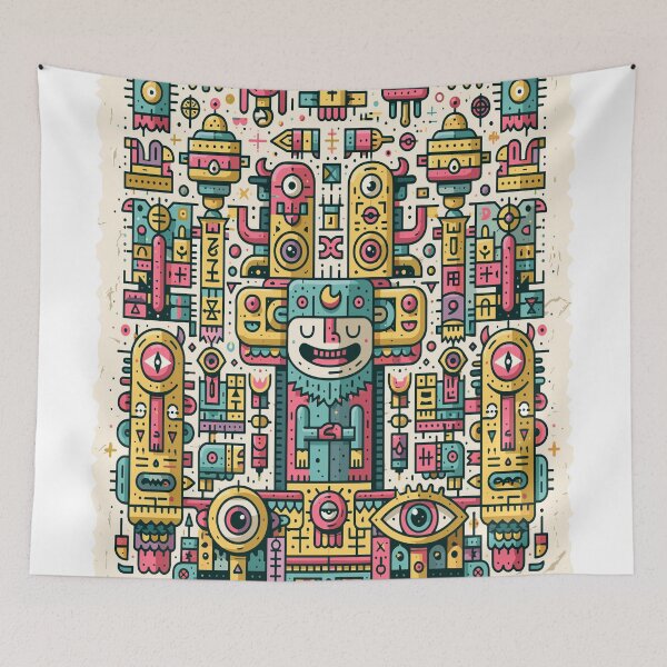 Item preview, Vibrant Folk Art Abstract Machine Totem designed and sold by Romgora.