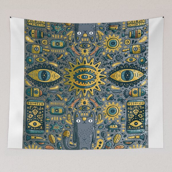 Item preview, Mystical Cats and Cosmic Eyes Pattern Art designed and sold by Romgora.