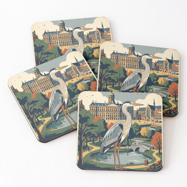 Item preview, Vintage Amsterdam Grey Heron Bird Travel Art designed and sold by ZUMERI.