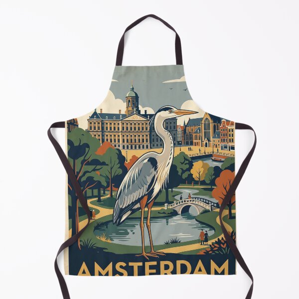 Item preview, Vintage Amsterdam Grey Heron Bird Travel Art designed and sold by ZUMERI.