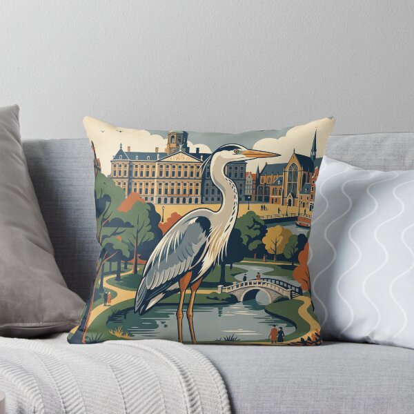 Item preview, Vintage Amsterdam Grey Heron Bird Travel Art designed and sold by ZUMERI.